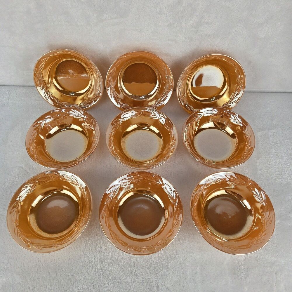 Vintage Fire King Peach Luster Laurel Berry Dessert Bowls Lot of 9 5 Inch USA